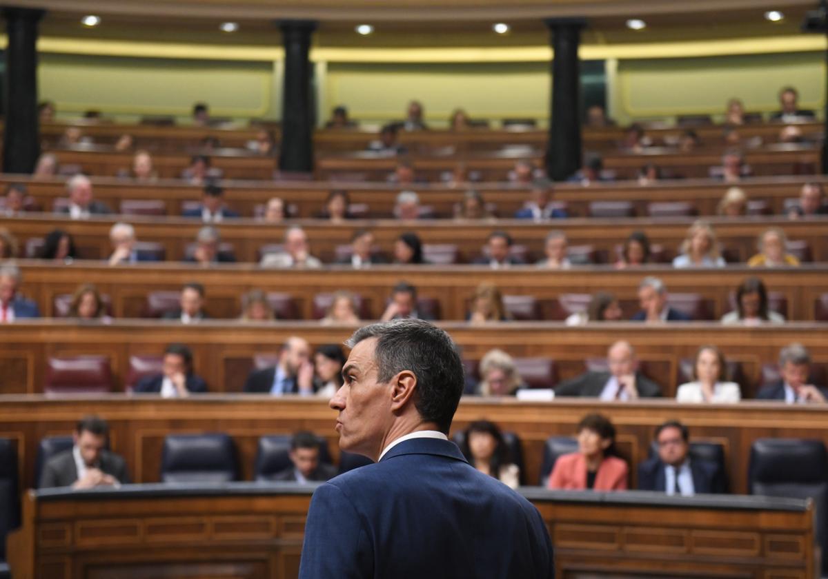 El presidente del Gobierno, Pedro Sánchez, en el Congreso de los Diputados este miércoles